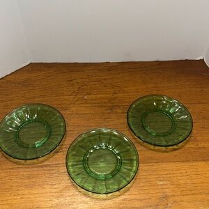 Vintage Arko Agate marked green depression uranium glass lot of (3) small plates